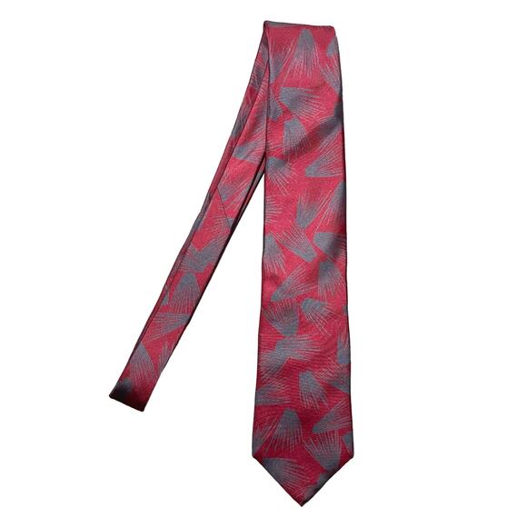 Vintage Fendi Roma 100% Silk Necktie Tie Red Gray Abstract Pattern Print - Picture 1 of 6